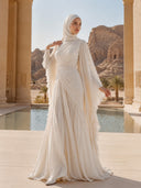 Elegant Pleated High-Neck Cape Sleeve Chiffon Maxi Dress