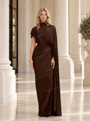 Irregular Shawl Pleated Maxi Dress