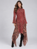Elegant Printed High Neck Flare Sleeve Maxi Dress