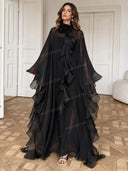 Unique Sheer Ruffle Cape Maxi Dress