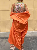 Retro Tile Print Sleeveless Maxi Dress Two Piece Set