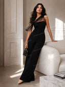 Elegant Mesh Panel One-Shoulder Jumpsuit