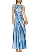 Sequin Diagonal Stripe Cut-Out Waist Maxi Dress