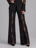 Tailored Lace Panel Blazer & Flare Pants Set