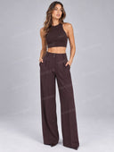 Asymmetric Draped Top & Wide Leg Pants Set