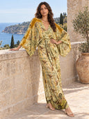 V-Neck Printed Slit Streamer Design Maxi Dress