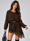 Lace Trim Oversized Knit Sweater