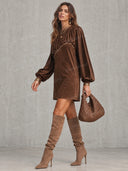 Studded Asymmetric Balloon Sleeve Mini Dress