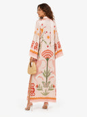Azure Dream Printed Tie Neck Maxi Dress