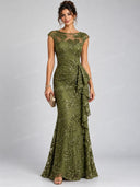 Elegant Sequin Mesh Ruffle Mermaid Maxi Dress