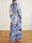 Elegant Porcelain Print Maxi Dress