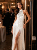 Elegant Sequin Backless Sleeveless Fringe Maxi Dress