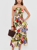 Tropical Botanical Print Strapless Dress