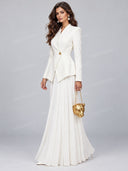Elegant Peplum Blazer & Pleated Wide Leg Pants Two Piece Set