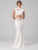 Mandarin Collar Crop Top Lace Waist Mermaid Skirt Set