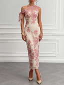One-Shoulder Floral Embroidery Maxi Dress