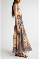 Chapel Floral Halter Backless Maxi Dress