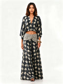 Casual Abstract Plaid Print Kimono Shirt & Pants Two-Piece Set