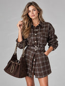 Casual Plaid Shirt Mini Dress