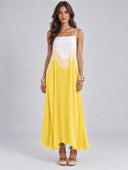 Elegant Color Block Square Neck Maxi Dress