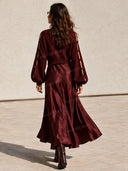 Elegant Knit Balloon Sleeve Sweater & Satin Cowl Neck Dress Two Piece Set