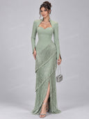 Elegant Sweetheart Neck Fringe Maxi Dress