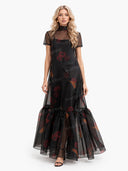 Casual Tie-Neck Multi-Layer Printed Maxi Dress