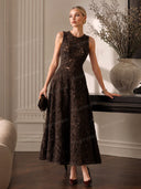 Elegant 3D Floral Lace Sleeveless Midi Dress