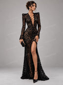Sexy Floral Lace Lace-Up Slit Maxi Dress