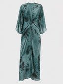 Elegant Floral Print Draped Kaftan Maxi Dress