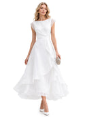 Elegant Organza Pleated Waist Ruffle Midi Dress