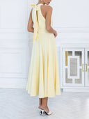Elegant Backless Ruched Prom Midi Dress