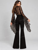 Sexy Lace Cape Sleeve Flare Leg Jumpsuit