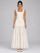 Elegant Faux Leather Ruffle Hem Maxi Dress