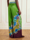 Retro Colorful Floral Print Satin Two-Piece Set