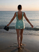 Elegant Sequin Scale Backless Mini Dress