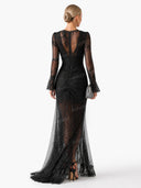 Charming Sheer Tulle Lace High Slit Maxi Dress