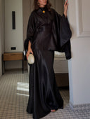 Elegant Shimmer Satin Batwing Sleeve Top & Maxi Skirt Two-Piece Set
