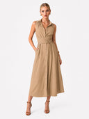 Unique Shirt Style Single-breasted Tie Midi Dress