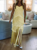 Elegant Lace Fringe Cami Maxi Dress