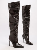 Croc Embossed Pointed Toe Stiletto Knee High Boots