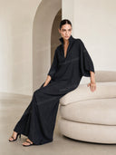 Elegant High-Neck Batwing Sleeve Maxi Dress