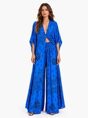 Boho Print Deep V-Neck Top & Wide Leg Pants Two-Piece Set