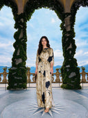 Elegant Watercolor Twist-Front Maxi Dress