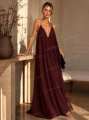 Elegant V-neck Chiffon Flowy Maxi Dress