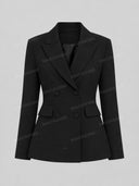 Elegant Lapel Blazer & Lace Trim Shorts Two Piece Set