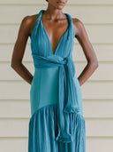 Elegant Backless Deep V-Neck Ruched Maxi Dress