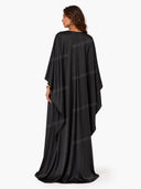 Elegant Black Satin Pleated Batwing Sleeve Maxi Dress
