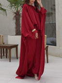 Elegant Satin Batwing Sleeve Top Two-Piece Set