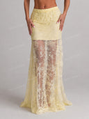 Tailored Blazer & Sheer Lace Maxi Skirt Set